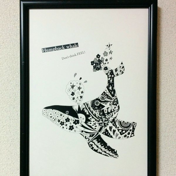⑫humpback whale-ver2 鯨　アートイラストポスター　インテリア　B4/A4