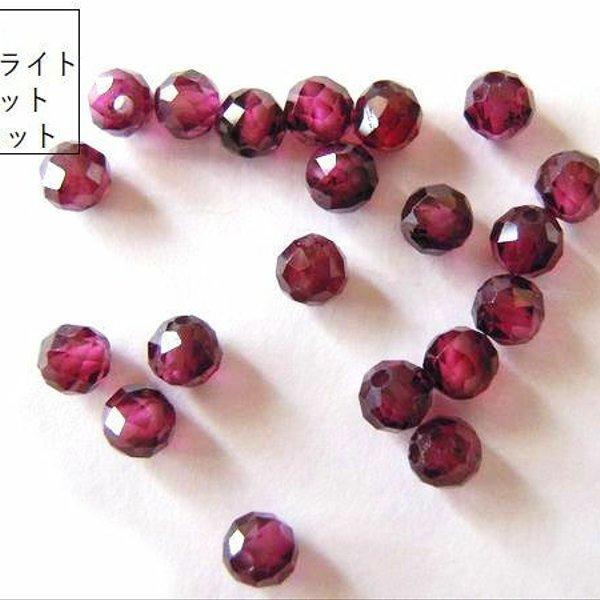 【30粒/3mm】カットが入ってキラキラ。天然石/ロードライトガーネット(AAA)　約3mm珠カット　30粒*【今プレ】