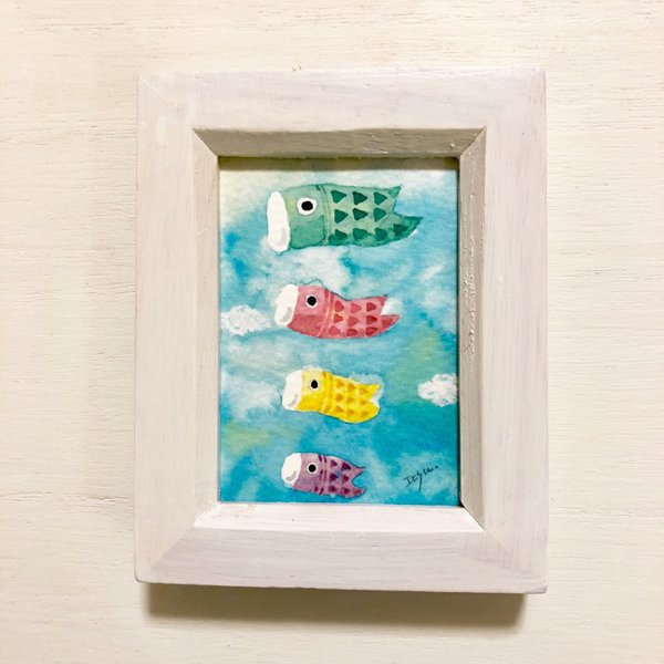 🎏透明水彩画　ミニ額 「鯉のぼり」 イラスト 　端午の節句　五月人形　プチギフト 🎏