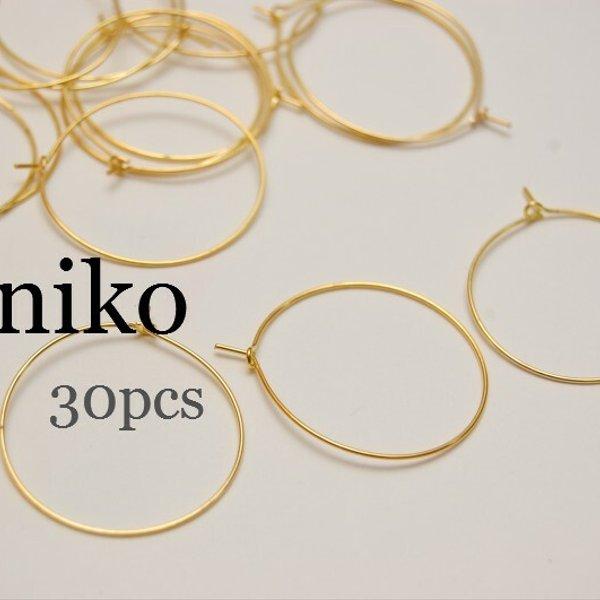 【30個】シンプルフープピアス✿30mmゴールド