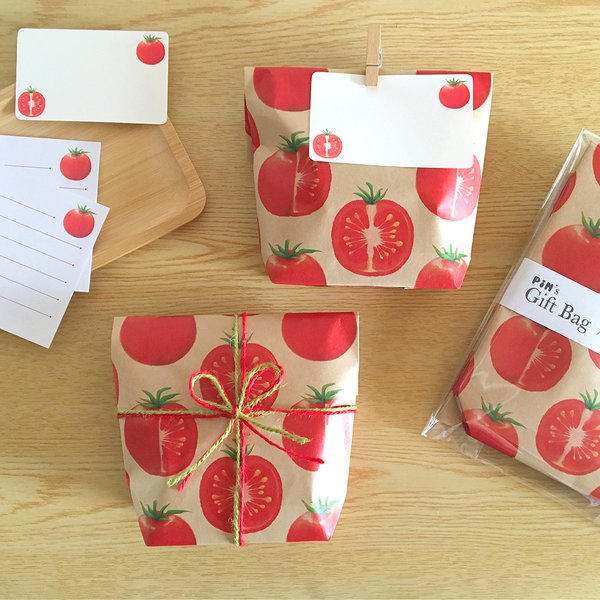 トマトのギフトバッグ 5枚入 マチ付き紙袋 ペーパーバッグ ラッピング 小分け袋 野菜 tomato バレンタイン