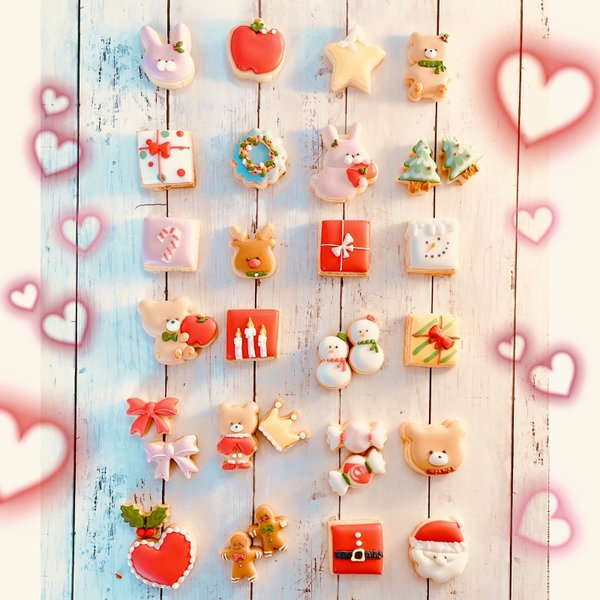 残りわずか！クリスマス　♡　ミニアイシングクッキー　アドベントカレンダー　豪華24袋全て違うデザイン！！　この箱に入れてみたらすごく可愛かった件♡