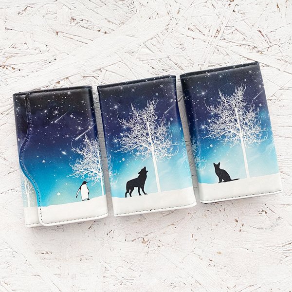 冬の星空 キーケース / 星 夜空 雪 猫 オオカミ ペンギン