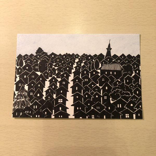『街並』 手書きイラスト  ポストカード