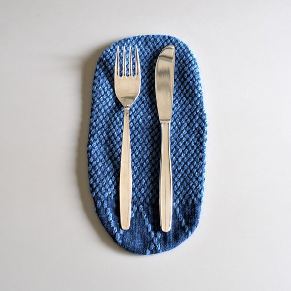 うしじま縫製　|　武州正藍染　カトラリーコースター（小）　二重刺子　ブルー