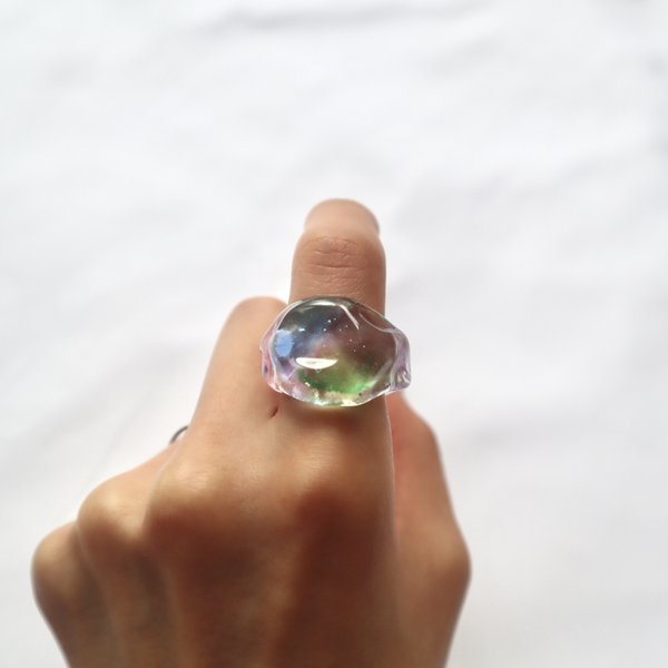 ［洞窟の鉱石］  Rainbow ガラス リング  clear glass ring