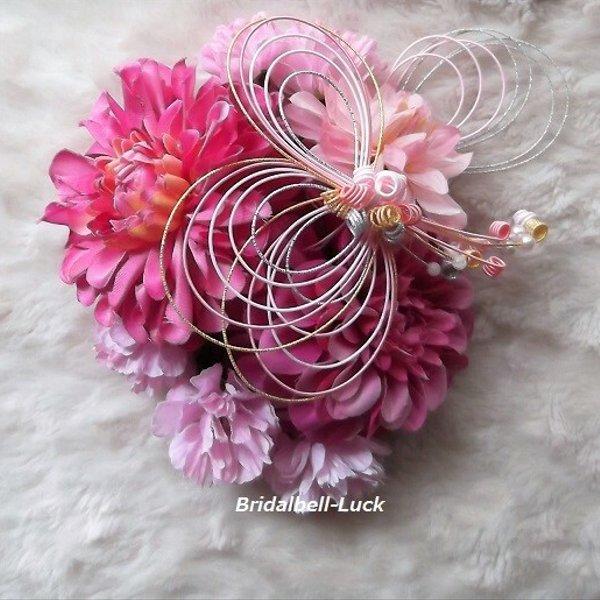 和装髪飾り　ピンクダリア・八重桜