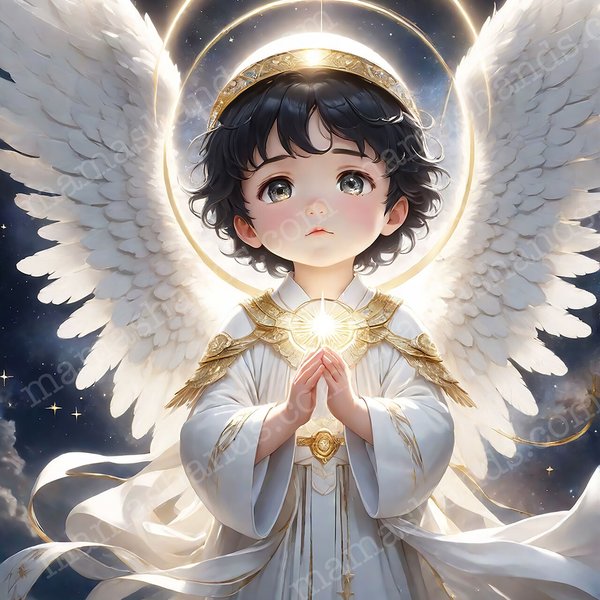 祈る男の子天使 のイラストアート（デジタルコンテンツ ダウンロード販売）