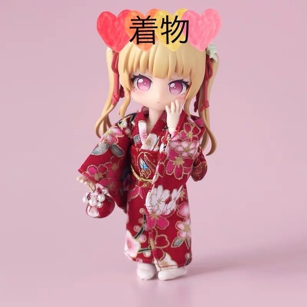 着物　浴衣　赤　服　ふく　ドール　オビツ11 ねんどろいどどーる　ピコドー9