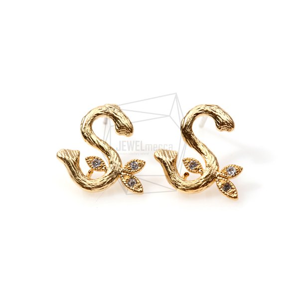 ERG-095S-MG【2個入り】イニシャルSピアス,CZ Initial S Ear Post