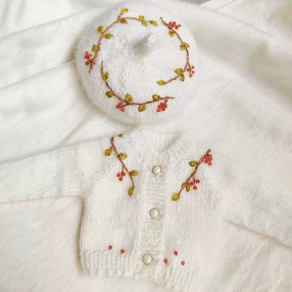 ブライス ニットカーディガン セーター 刺繍 帽子 1/6サイズ ドール服