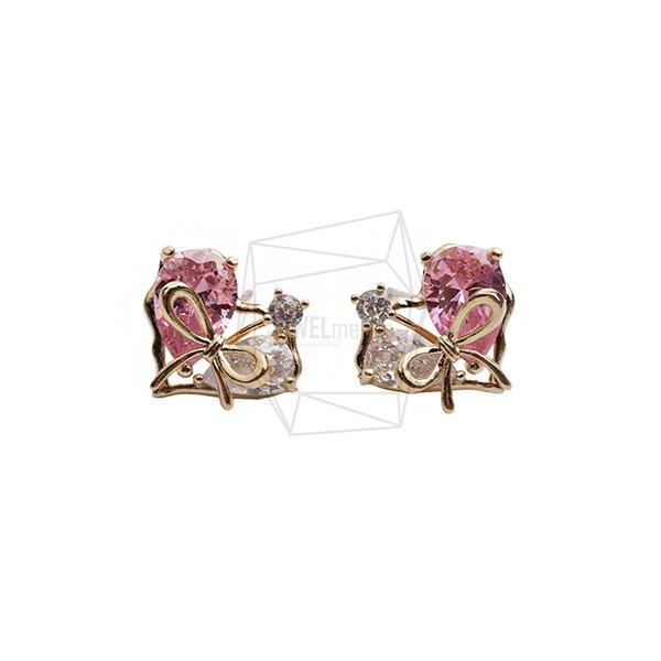 ERG-2547-G【2個入り】キュービックハートピアス/Cubic Heart Post Earrings