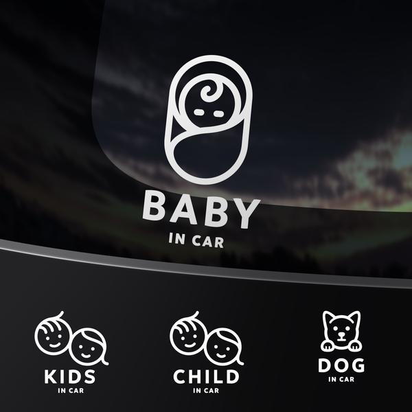 BABY in Car - かわいい○イラスト【車用ステッカー・ベビーインカー、キッズ、チャイルド】