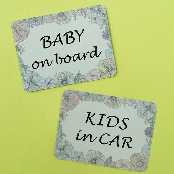 送料無料【№024】クラシックフラワー/カラー/車用セーフティーステッカー マグネット　ベビー　キッズ　 BABY in CAR 　KIDS in CAR