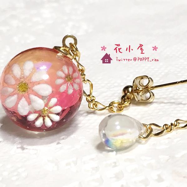 花珠と雫（朱色）　イヤリング/ピアス*