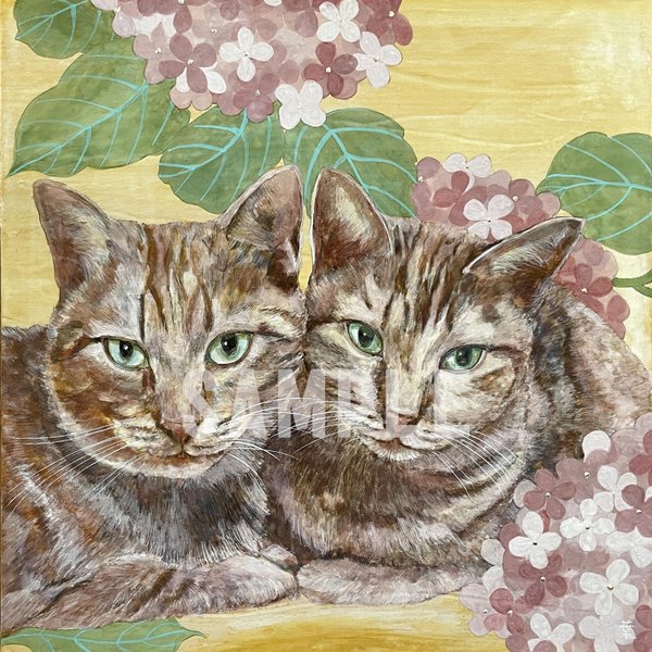 岩堀葉 猫画 木製アートパネル正方形「ひみつきち」