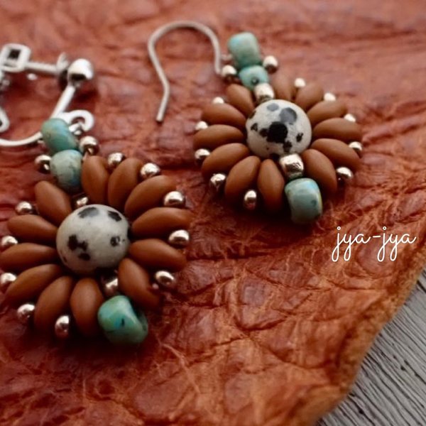 beads earrings ＊ turquoise ダルメシアンジャスパー