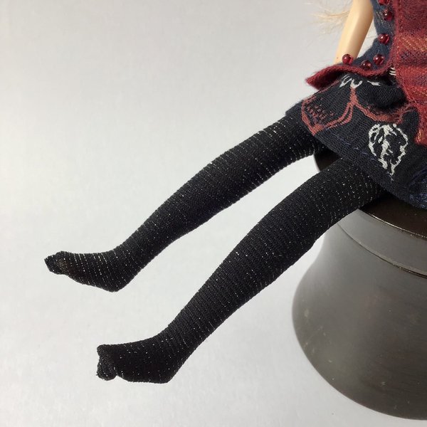 人形用靴下　ソックス　10cm  黒　銀ラメ