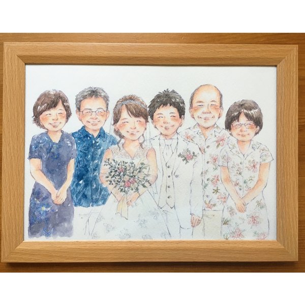 ウェディング 似顔絵 B5 両親贈呈品  ウェルカムスペース イラストオーダー 子育て感謝状 結婚式  結婚祝い ウェルカムボード ナチュラル 記念日 ギフト 似顔絵オーダー 水彩 