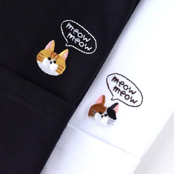 選べる26種！ワンポイントねこ刺繍Tシャツ 名入れ可《ホワイト・ブラック》ビッグシルエット ユニセックス ポケット キッズ 親子