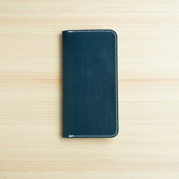 牛革 iPhone8/iPhone7カバー  ヌメ革  レザーケース  手帳型  ネイビーカラー