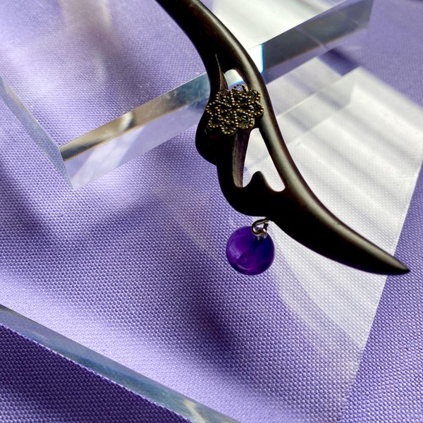 黒檀の簪　アメシスト揺れる　オトナの簪　和装　送料無料　和小物　紫水晶