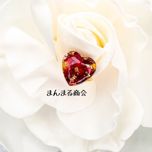 ✨️定番人気✨️【ハートちゃん❤】赤／薔薇／金箔／スチールリングレジン／大人かわいい／プレゼント／小ぶり