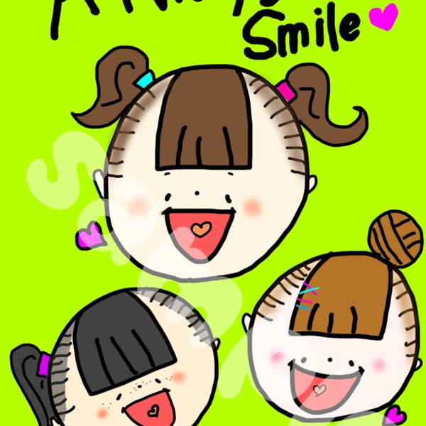 Always smile イラスト✨Happy girls 👧🏻👧🏼👧🏽