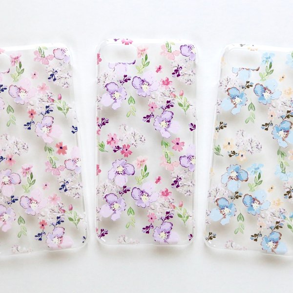 大人可愛い♡ Flōra フローラ 3色 / CLR【 iPhone case / hard 】花柄 フラワー おしゃれ クリア ハードケース ピンク パープル 紫 ブルー 水色