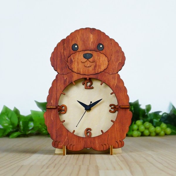 「トイプードル」木製置き掛け時計　