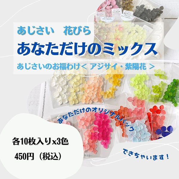 あなただけのミックス　各10枚 x お好きな3色　＜ アナベル ＞　あじさい　花びら　 ＜ アジサイ 紫陽花 ＞