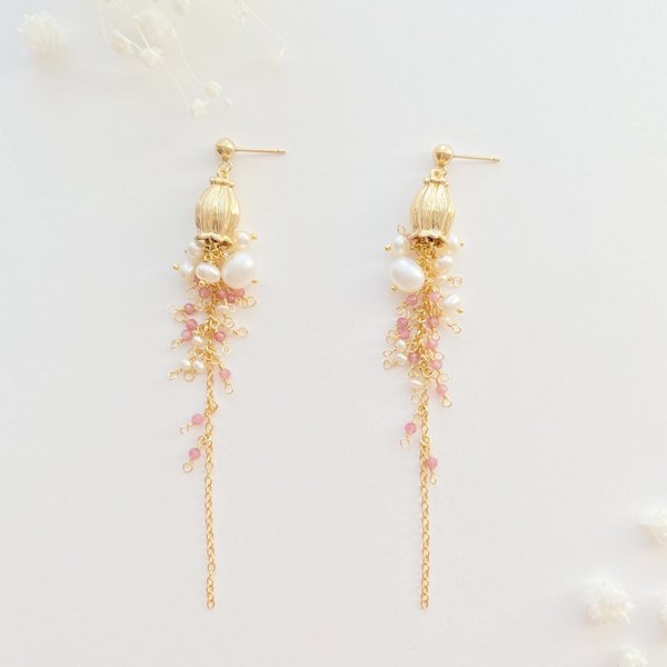 〔ピアス〕14kgfピンクトルマリンDouche de fleurs＊ピアス