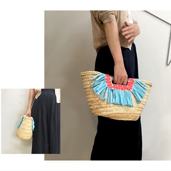 <再販!>knit fringe bag・blue