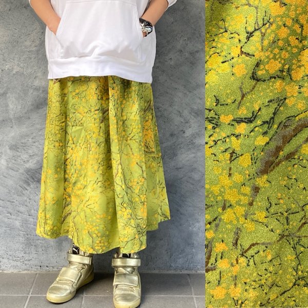 着物リメイク　ベルト付きギャザーロングスカート　long skirt made from Kimono