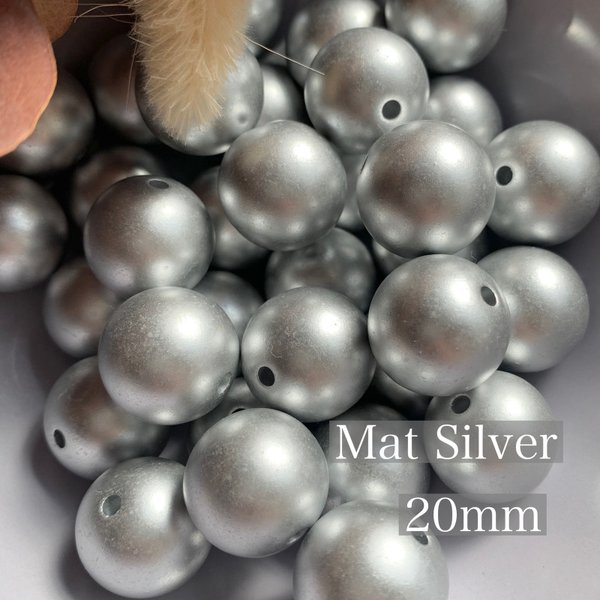 【12個】20mmラウンドビーズ-Mat Silver-