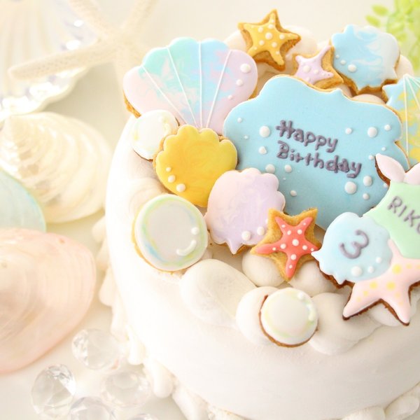 【アイシングクッキー】　マーメイド　誕生日　人魚　海　女の子　ハワイ　マリン　パステルカラー