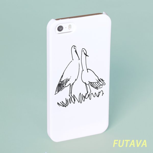 ＊仲良しコウノトリ＊スマホケース 白 機種選べます コウノトリ トリ 鳥 こうのとり 鸛 巣 鳥の巣 イラスト シンプル 可愛い iPhone Android