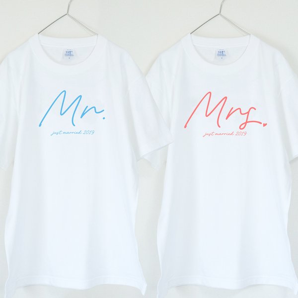 Mr. and Mrs. 夫婦Tシャツ 2枚セット ウェディングフォトに ペアTシャツ 結婚式 前撮りに_T022