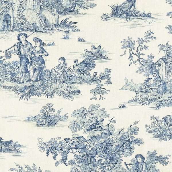 トワルドジュイ toile de jouy 素朴な生活 ブルー 青 ダブル幅280cm