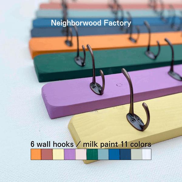 6 wall hooks／milk paint 11colors／wall storage／壁掛けフック （ウォールフック 壁面収納 帽子掛け バッグ掛け  コート掛け 玄関収納 リビング収納）
