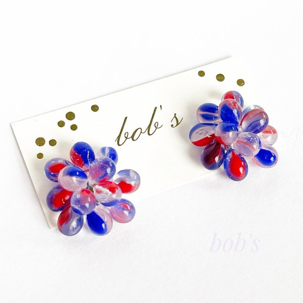 glass beads pierce/earring*blue mix clear blue led