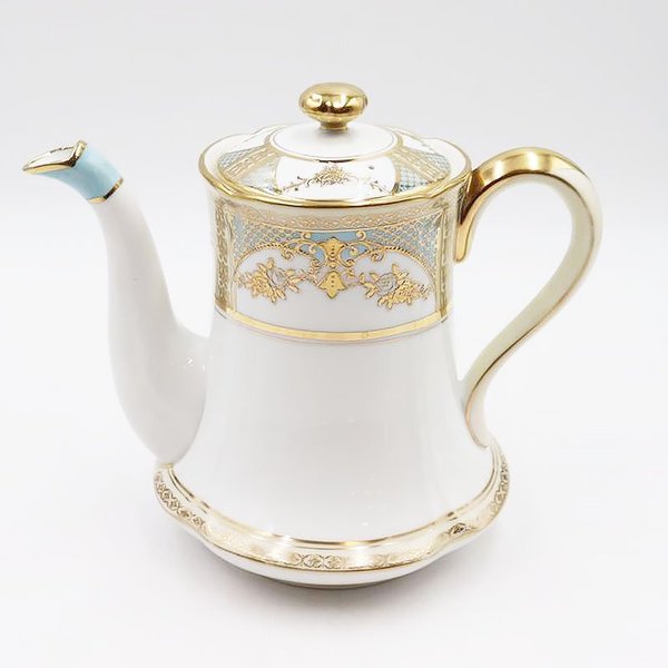 オールドノリタケ NORITAKE 輸出用 ティーポット 金彩 パウダーブルー 水色 洋食器 上品 大正 アンティーク クラシック