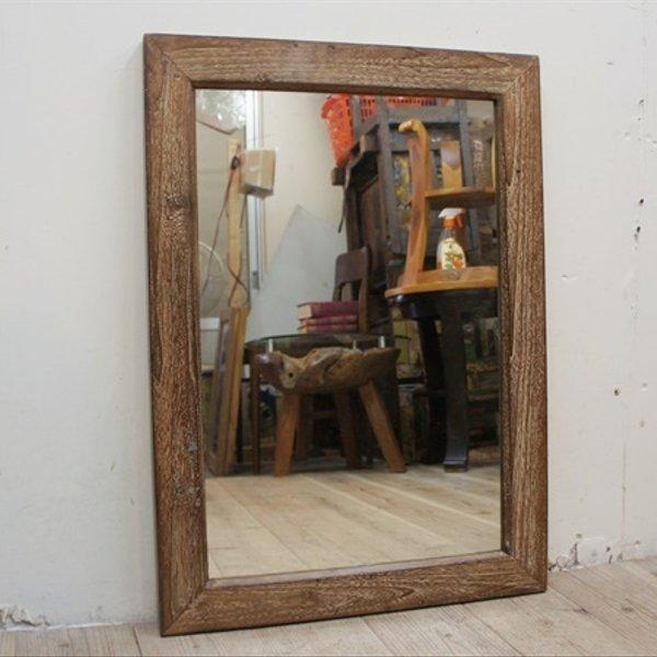 古材 古木 オールドチーク材のミラー 70cm×50cm 壁掛け鏡 チーク無垢材フレーム