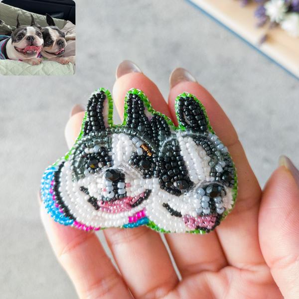 ＊特集掲載＊ビーズ刺繍のうちの子ブローチ（犬）　