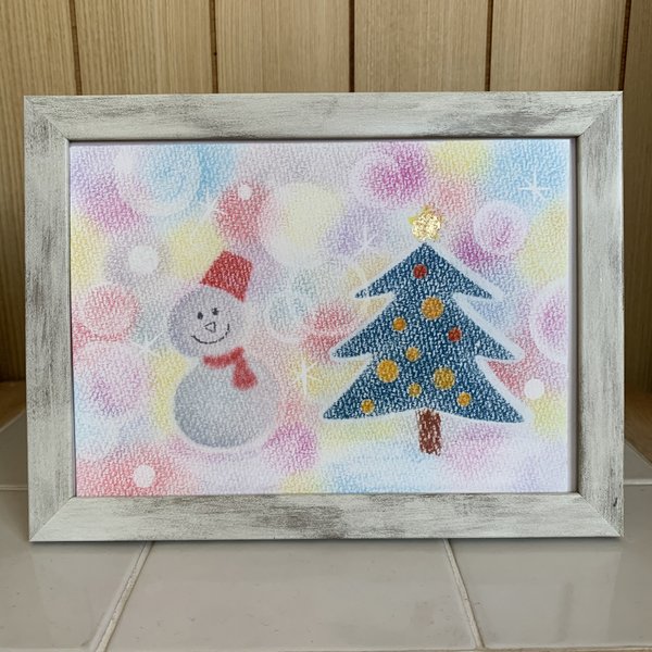 パステルアート《原画》雪だるまとツリーのわくわくクリスマス