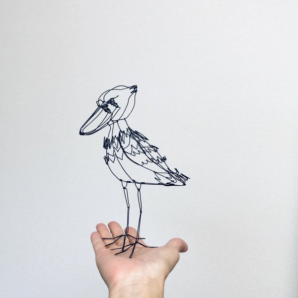立体ハシビロコウ𓅟オブジェ　動物園ブラック黒ワイヤーアート針金ワイヤークラフト鳥アニマルモチーフ新築祝い北欧
