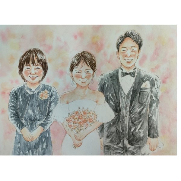 ウェディング 似顔絵 A4 結婚式 イラスト 子育て感謝状  水彩 ウェルカムボード 記念日 両親贈呈品