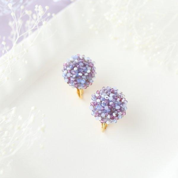 紫陽花 Purple Blue ビーズ イヤリング・ピアス