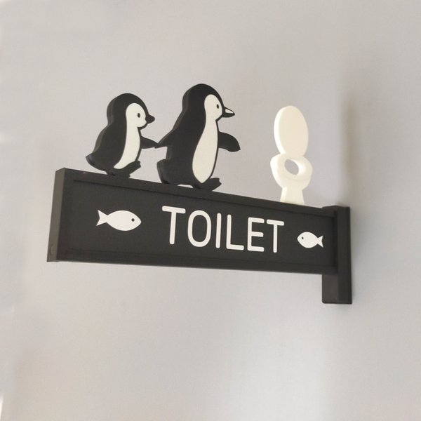 親子ペンギンのトイレサイン　（トイレサイン　トイレマーク　突き出しタイプ）