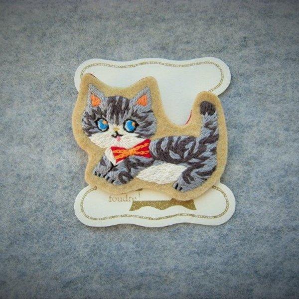 刺繍ブローチ　猫　＊マンチカン　さばとら＊